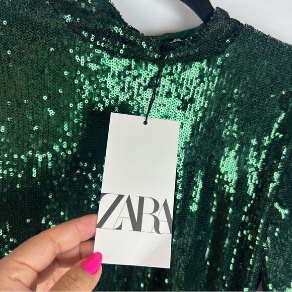 Nwt - Zara, Women’s Sequin Mini Dress - Green. Size: M. - Picture 5 of 15